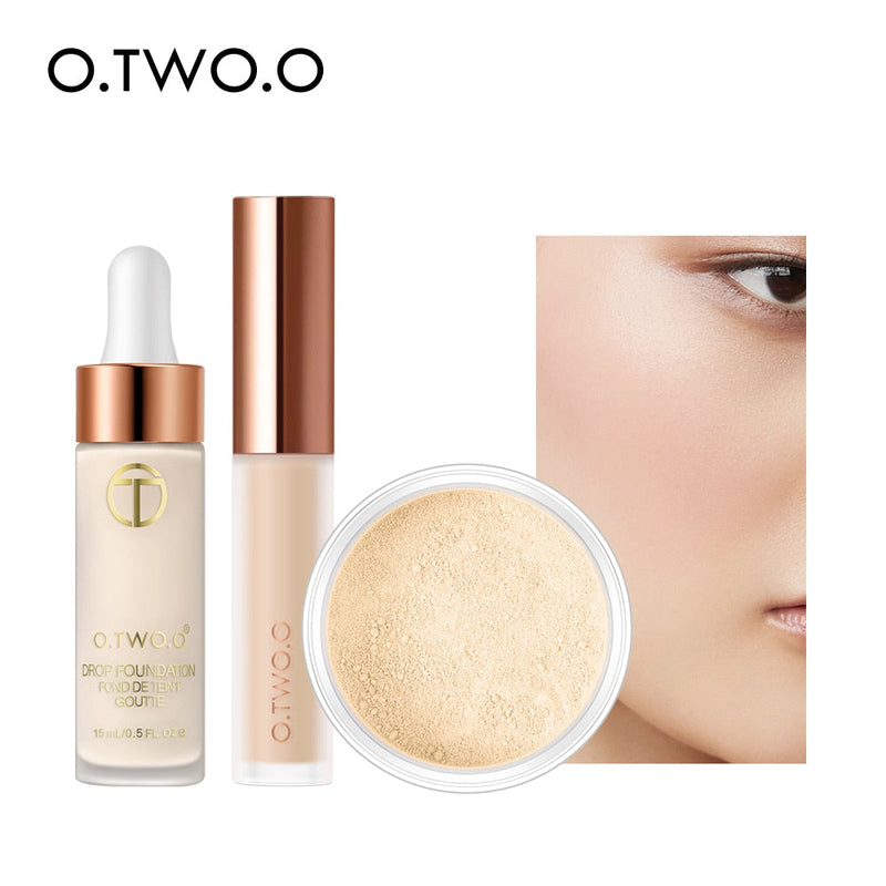 Kit de maquillaje facial O.TWO.O: corrector, base y polvos