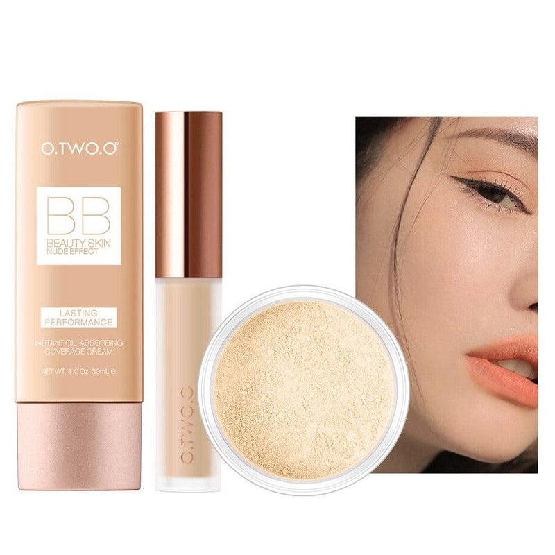 Kit de maquillaje facial O.TWO.O: corrector, crema BB y polvos 