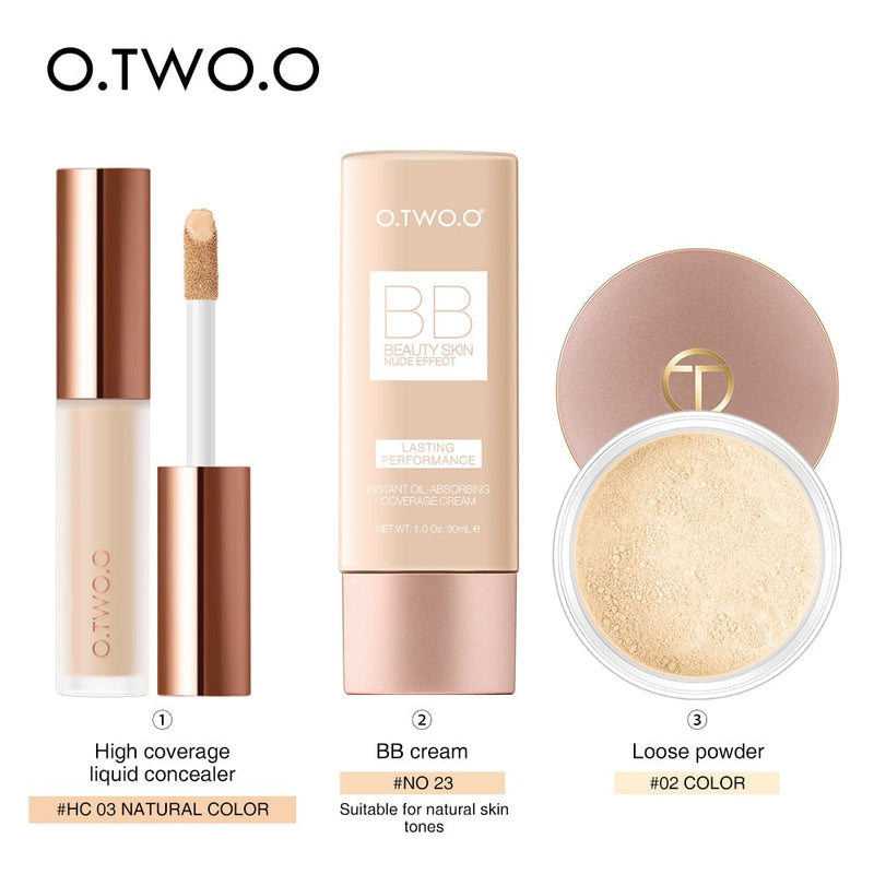 Kit de maquillaje facial O.TWO.O: corrector, crema BB y polvos 