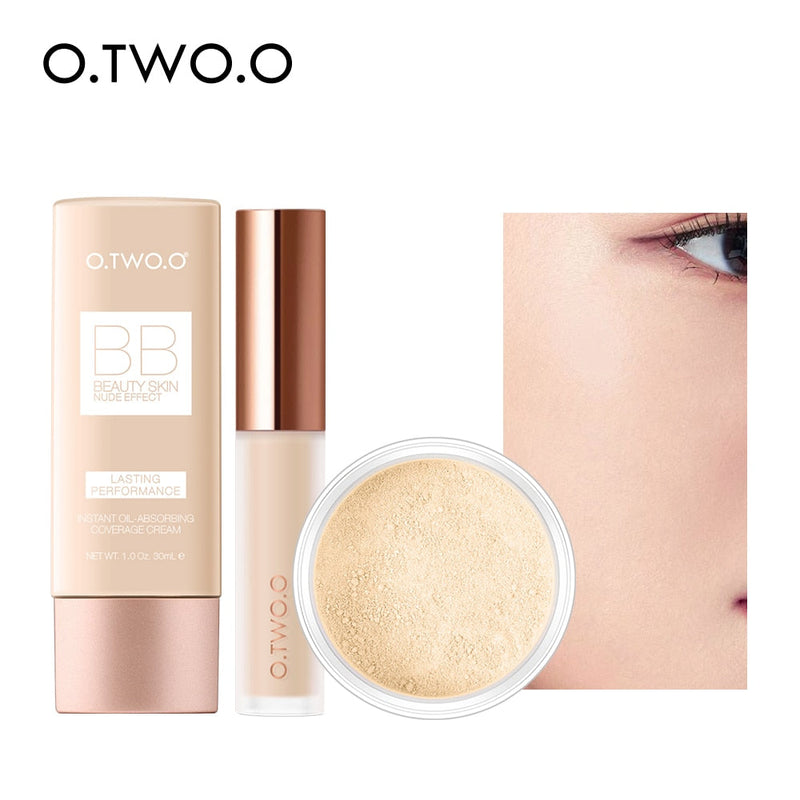 Kit de maquillaje facial O.TWO.O: corrector, crema BB y polvos 