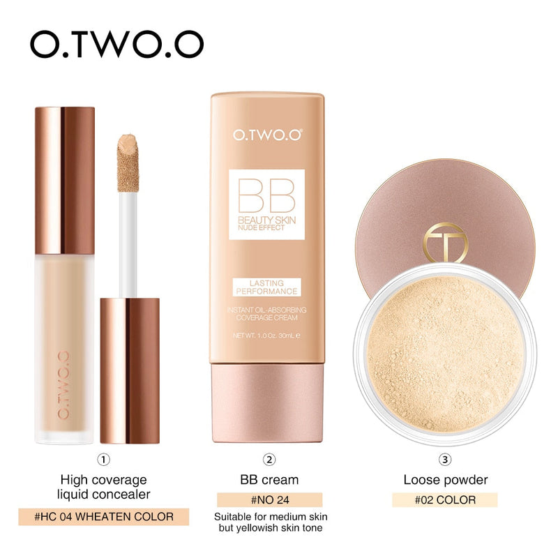 Kit de maquillaje facial O.TWO.O: corrector, crema BB y polvos 