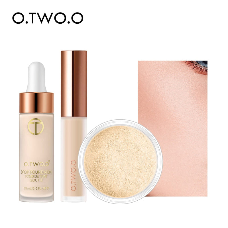 Kit de maquillaje facial O.TWO.O: corrector, base y polvos