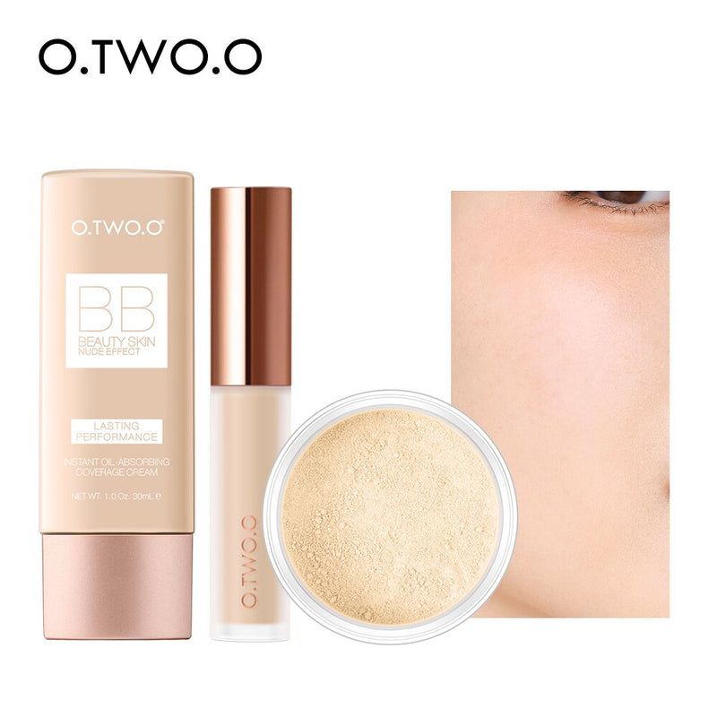 Kit de maquillaje facial O.TWO.O: corrector, crema BB y polvos 