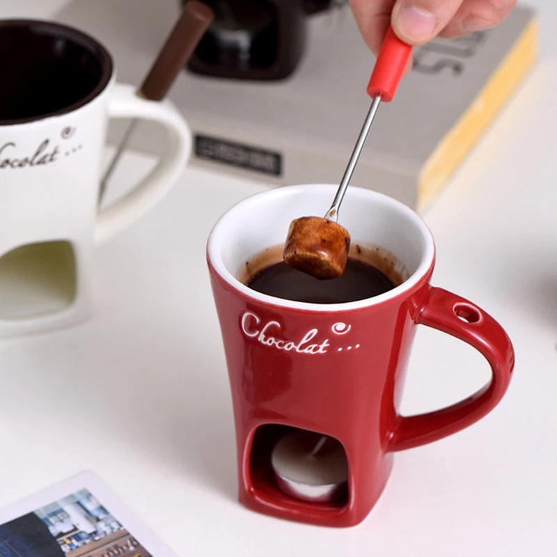 Caneca De Fondue De Chocolate Cerâmica Com Garfos,Frete grátis -Multizone