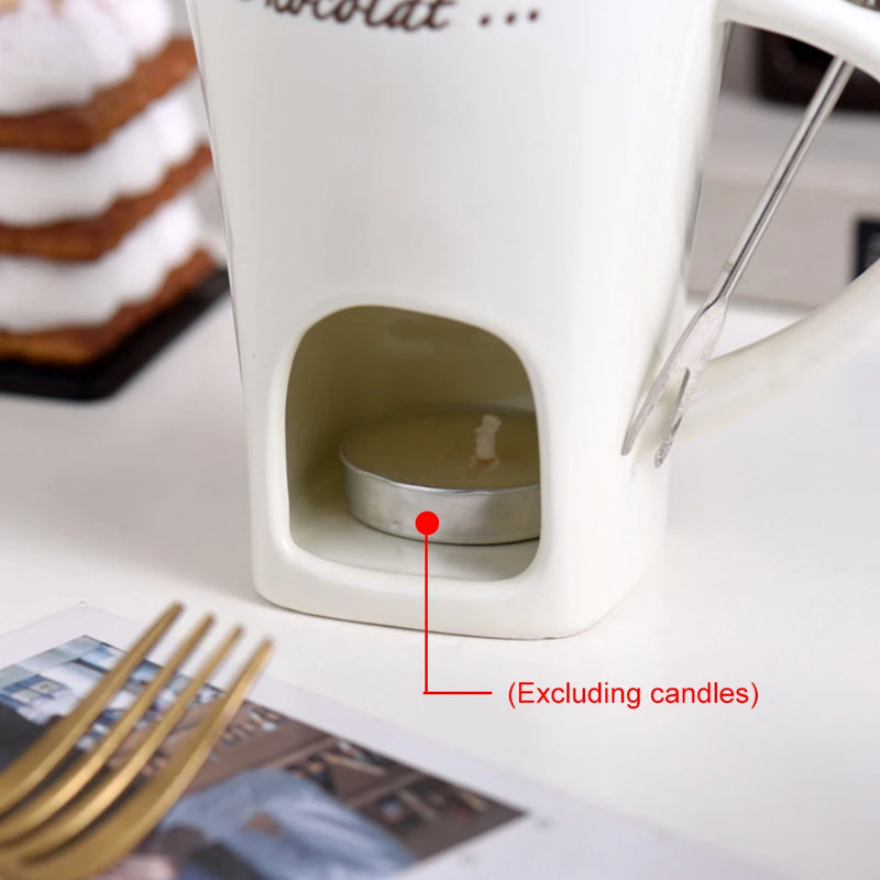 Caneca De Fondue De Chocolate Cerâmica Com Garfos,Frete grátis -Multizone