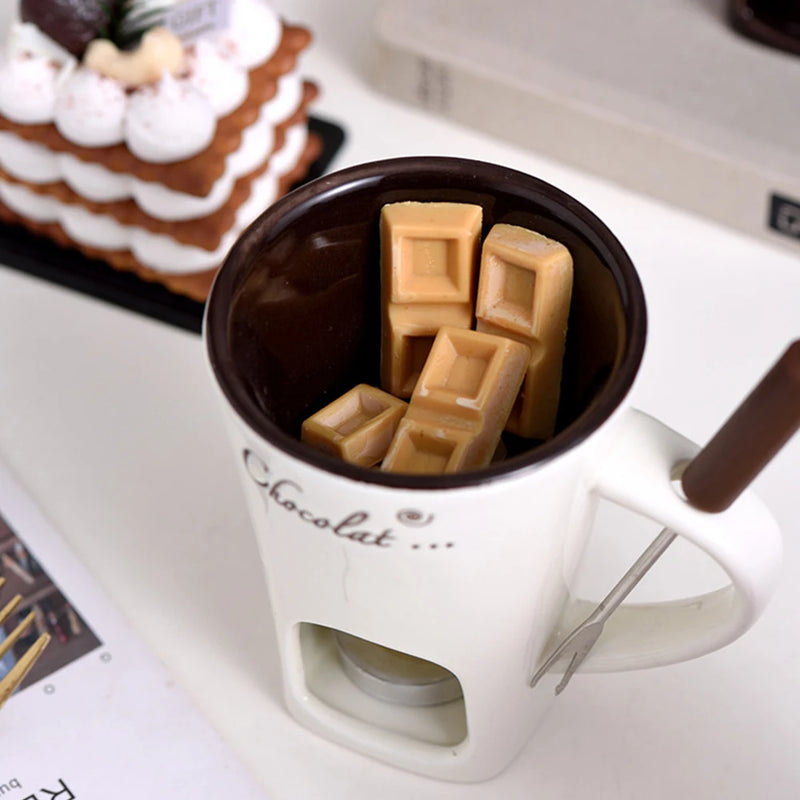 Caneca De Fondue De Chocolate Cerâmica Com Garfos,Frete grátis -Multizone