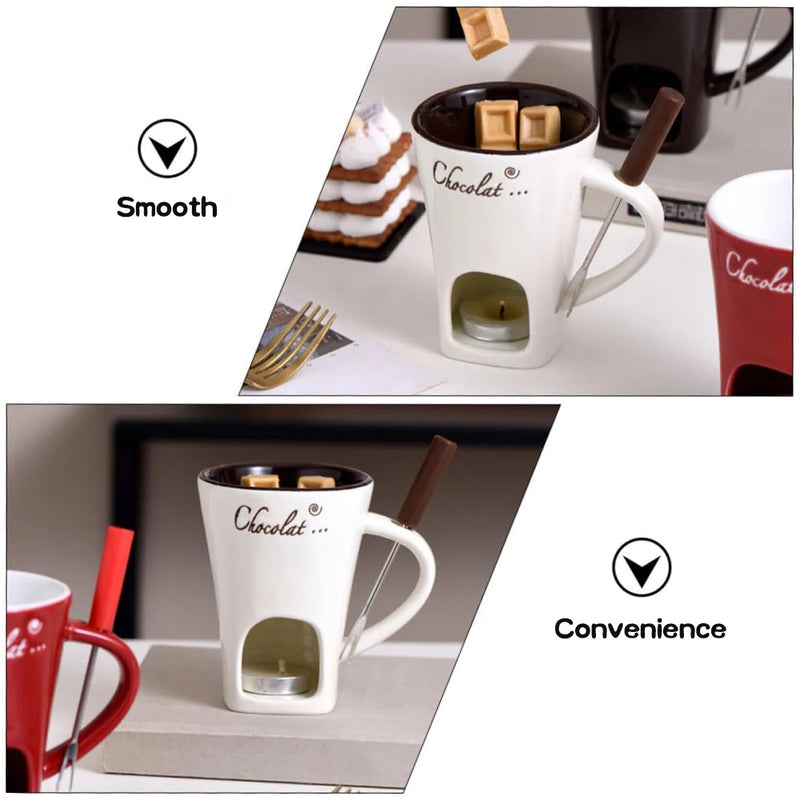 Caneca De Fondue De Chocolate Cerâmica Com Garfos,Frete grátis -Multizone