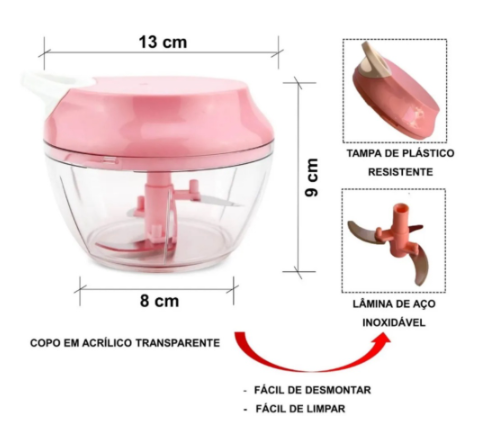 Mini Procesador - Picadora Manual de Alimentos 3 Cuchillas