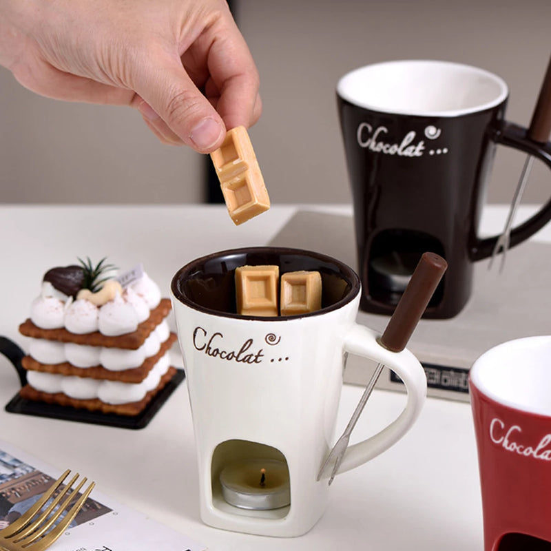 Caneca De Fondue De Chocolate Cerâmica Com Garfos,Frete grátis -Multizone