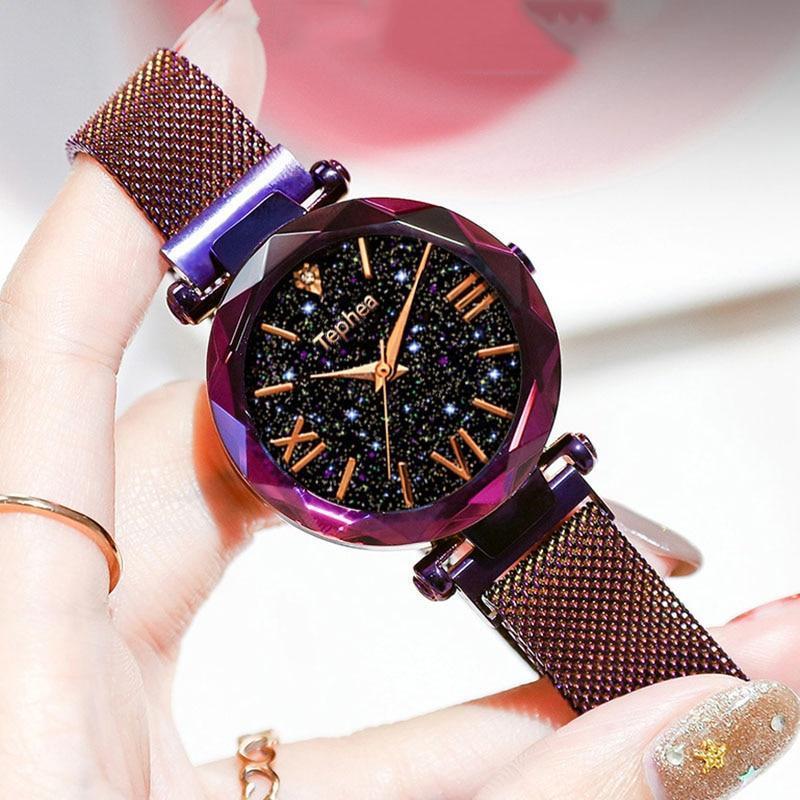 Reloj de acero inoxidable de lujo con cielo estrellado - Envío gratuito