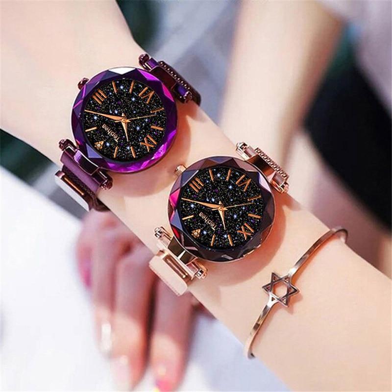 Reloj de acero inoxidable de lujo con cielo estrellado - Envío gratuito