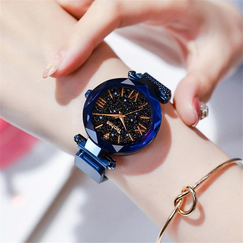 Reloj de acero inoxidable de lujo con cielo estrellado - Envío gratuito